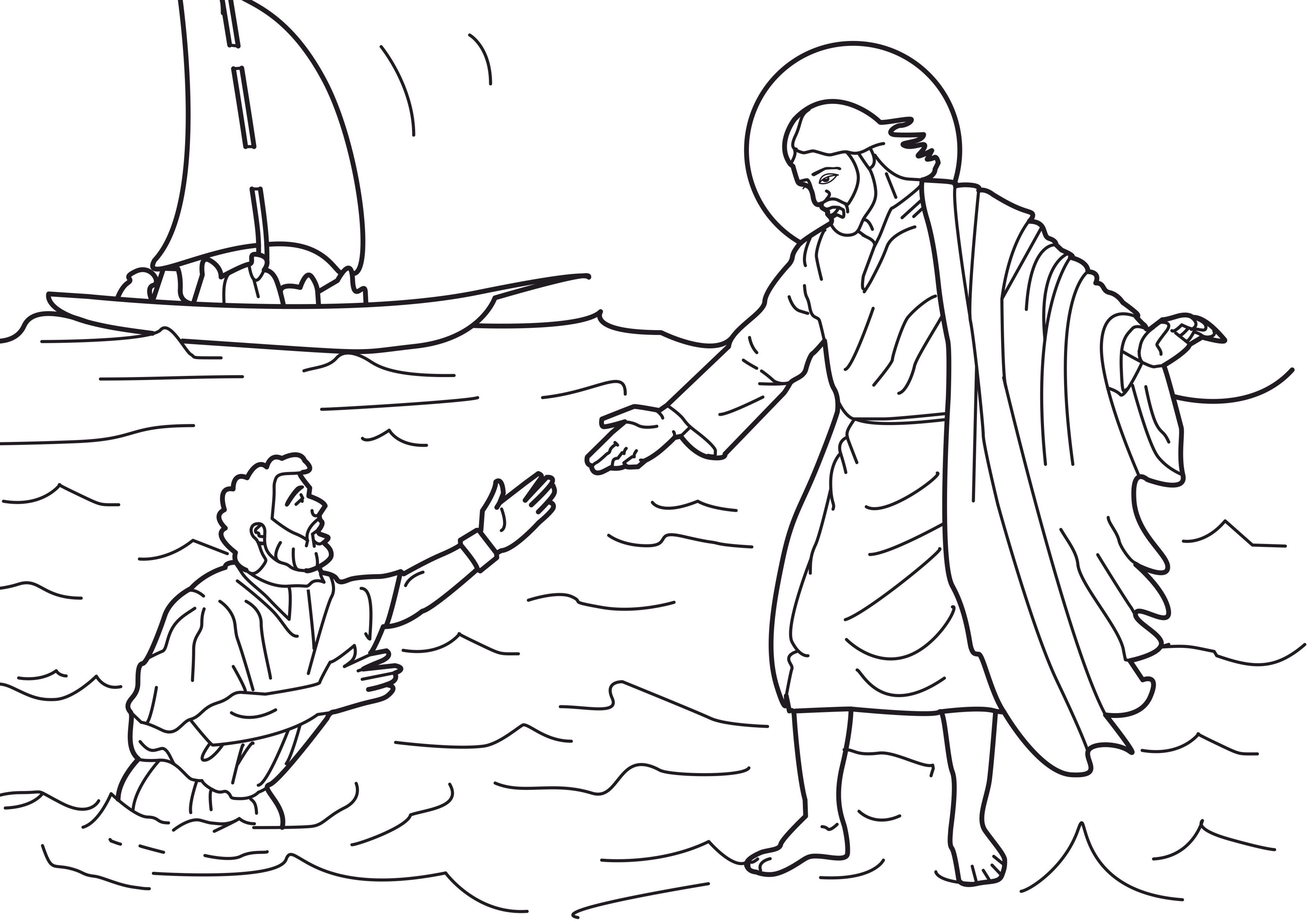Jesus Walking on Water Coloring Page