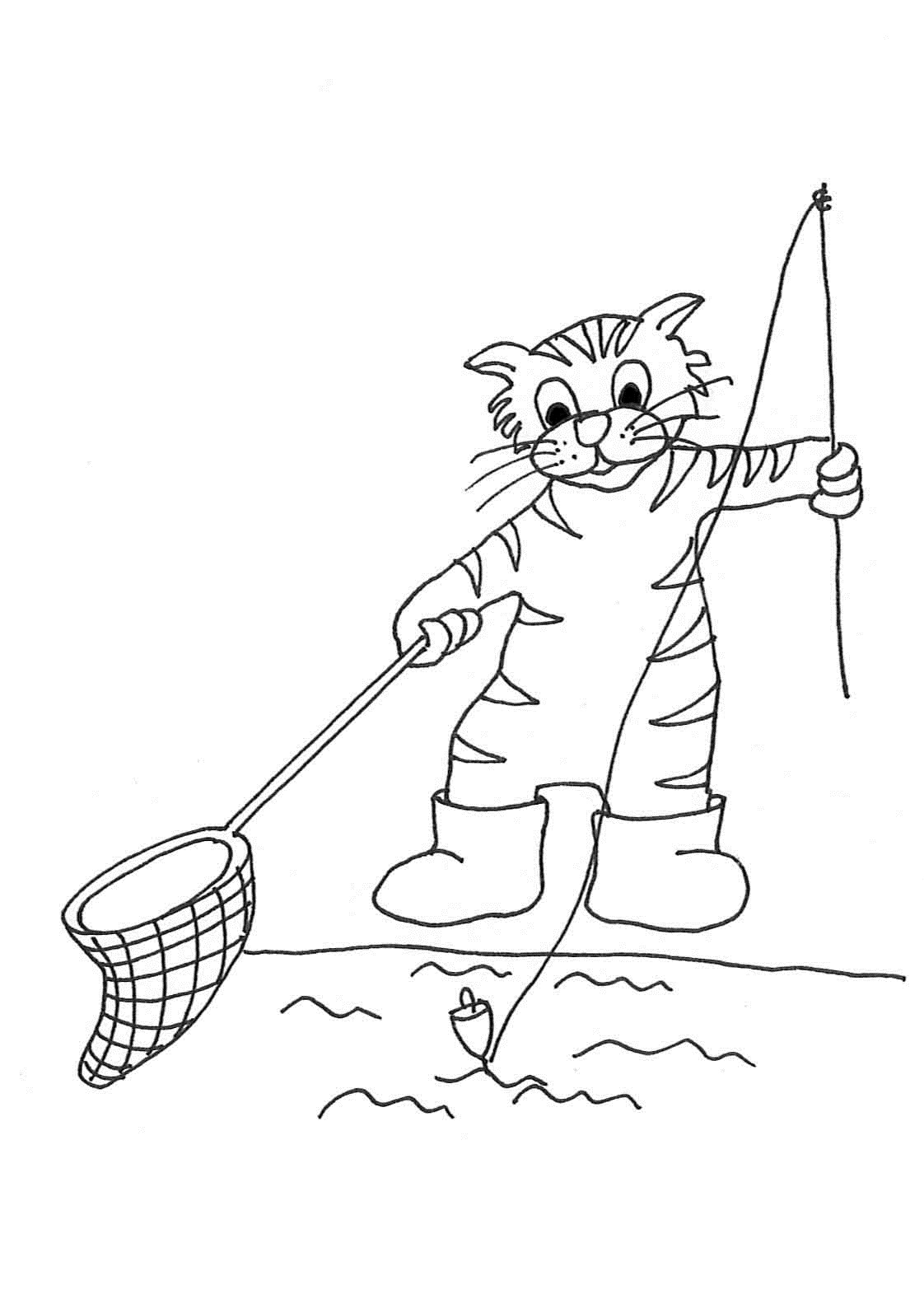 cat coloring cats printable drawing fishing eating boots funny getdrawings clipartqueen