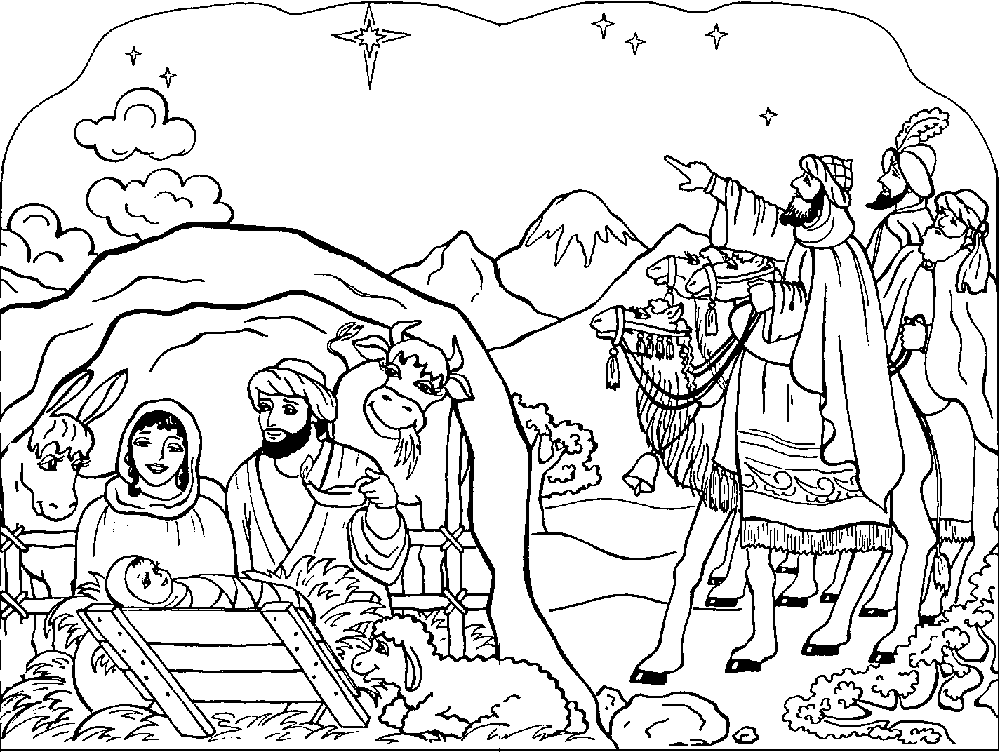 Full Nativity Scene Coloring Pages Christmas