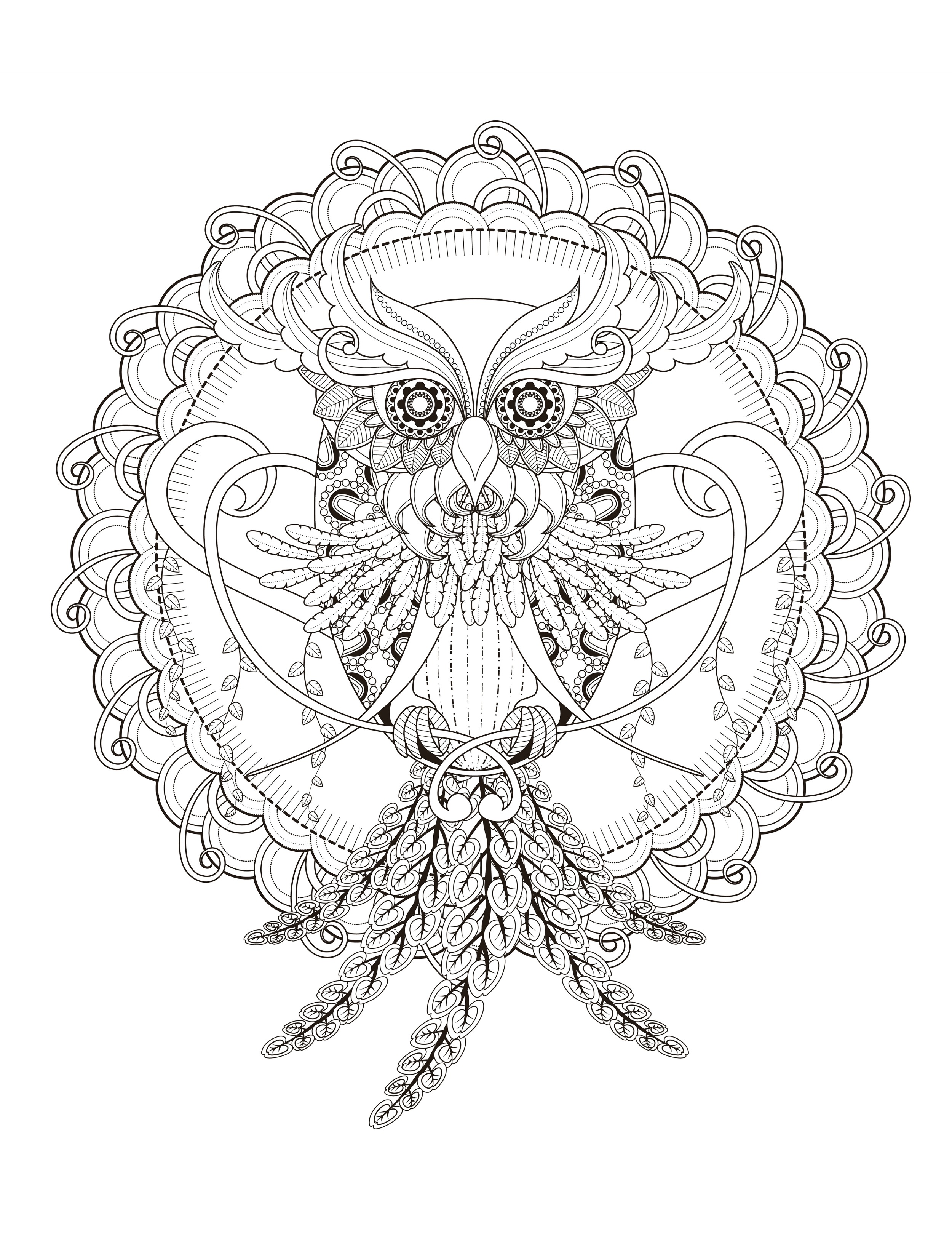 OWL Coloring Pages for Adults. Free Detailed Owl Coloring Pages