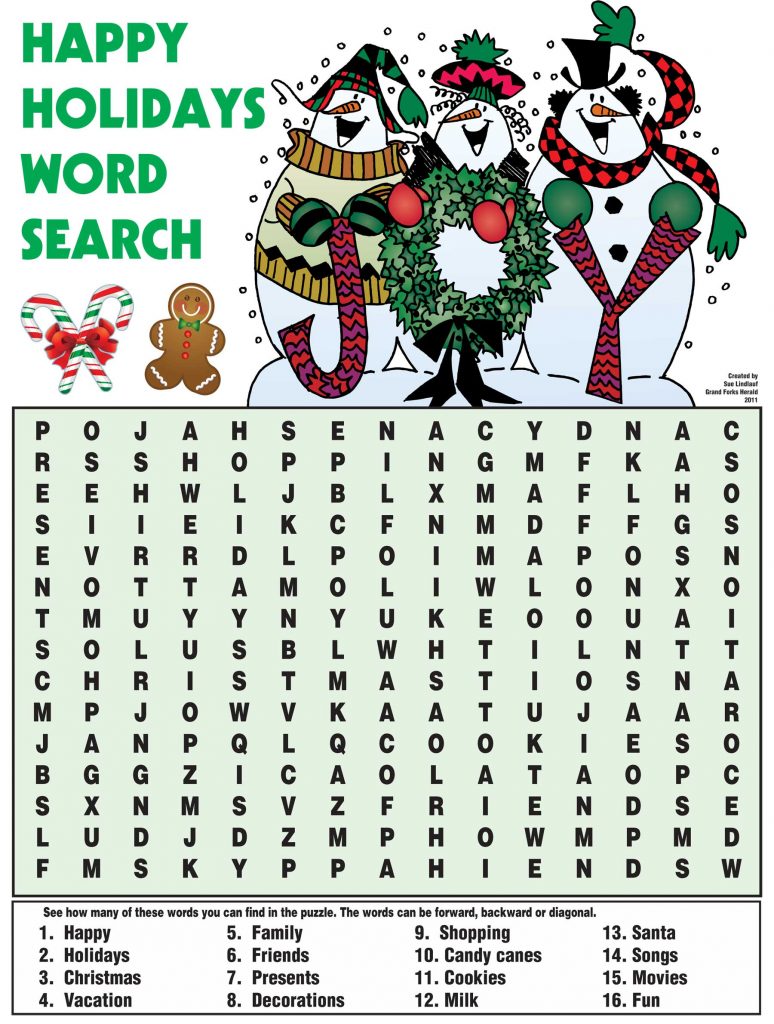 Free Holiday Word Search Printable Pdf