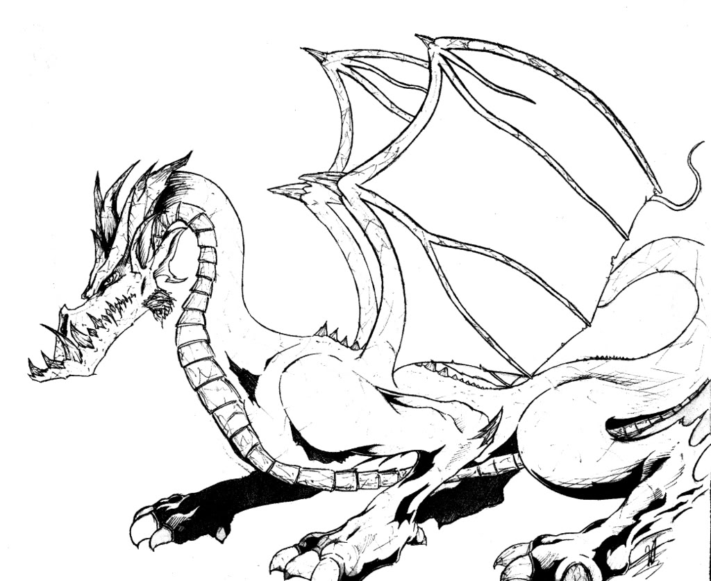 Coloring Pages For Kids Dragon Drawing With Crayons