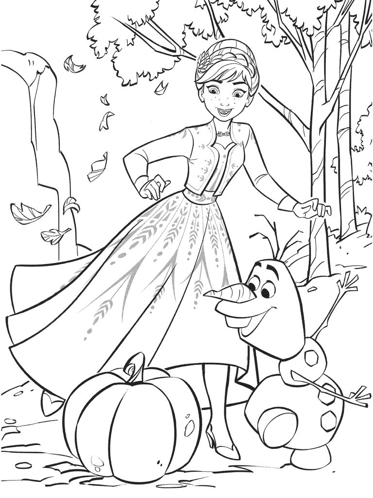 Anna And Olaf See A Pumpkin Coloring Page
