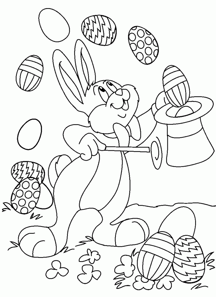Bunny Doing Magic Tricks With Easter Eggs Coloring Page