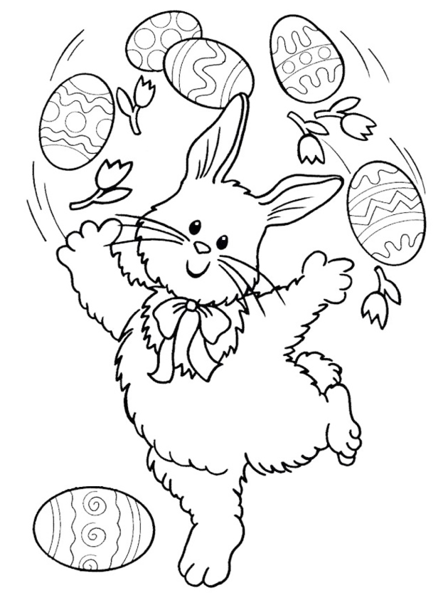 Bunny Juggling Easter Eggs Coloring Page