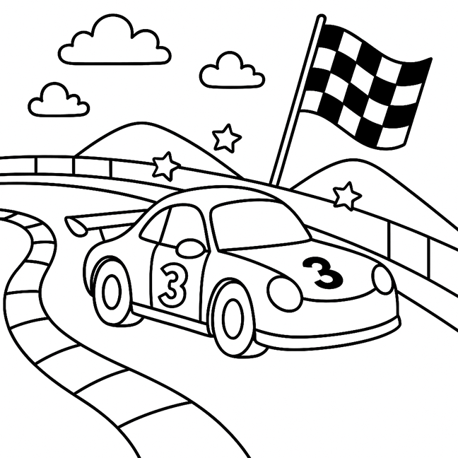 Checkered Flag Race Car Coloring Page