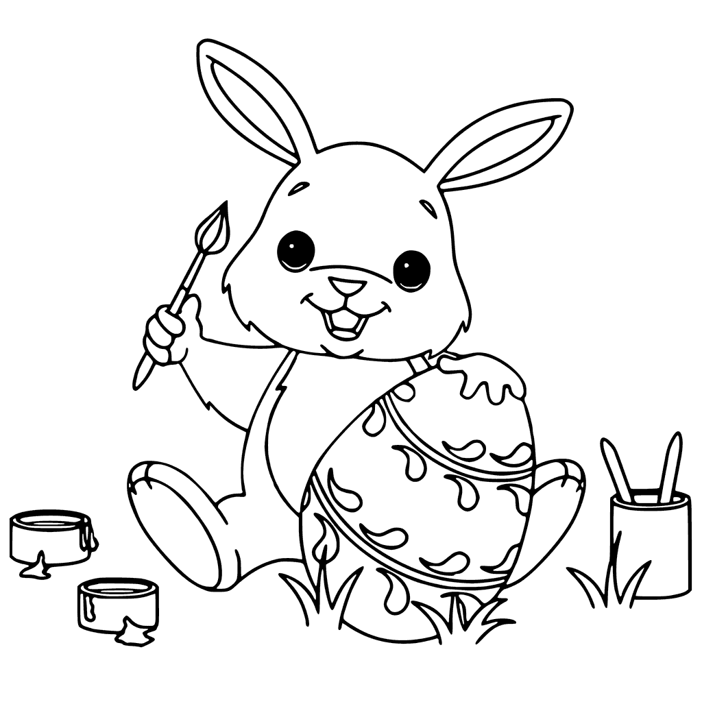 Cute Bunny Painting Easter Egg Coloring Page