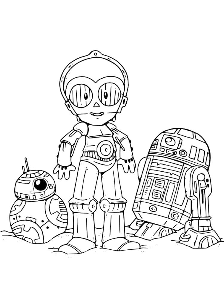 Cute C3po R2 And Bb Star Wars Coloring Page