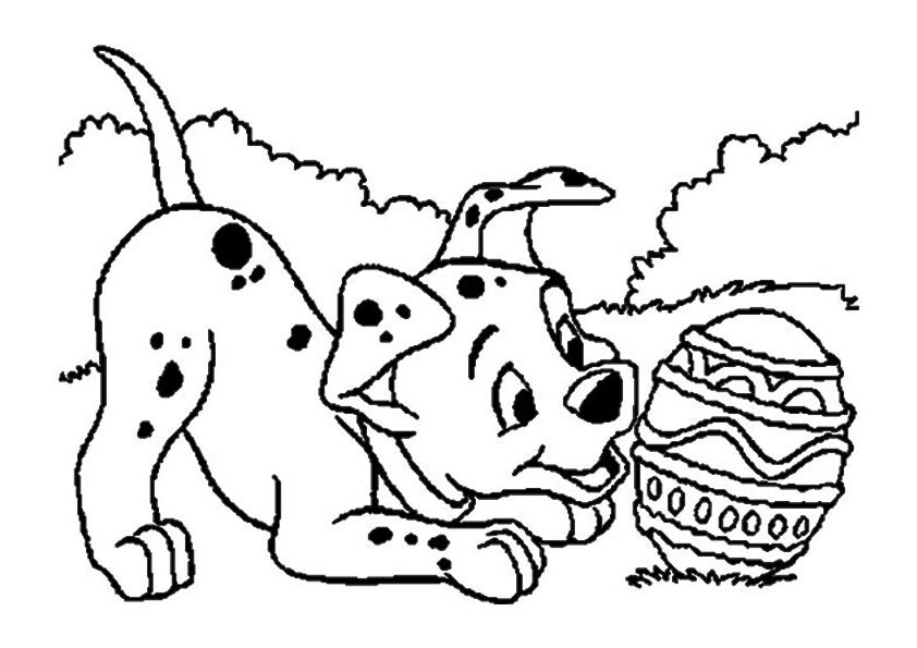 Dalmation Finding Easter Egg Coloring Page