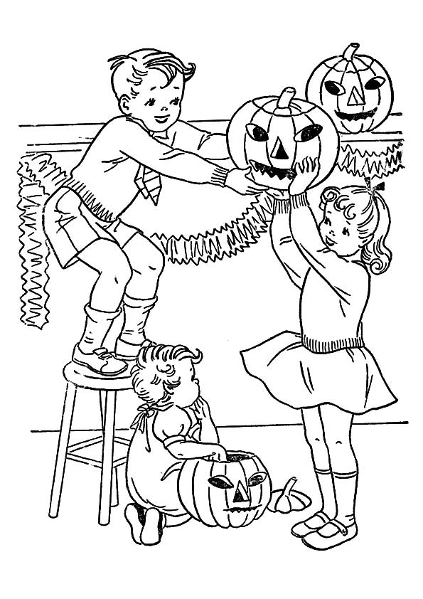 Decorating For Halloween Coloring Page