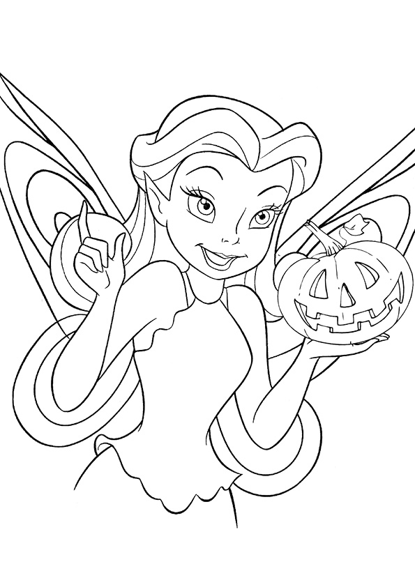 Fairy With Halloween Pumpkin Coloring Page