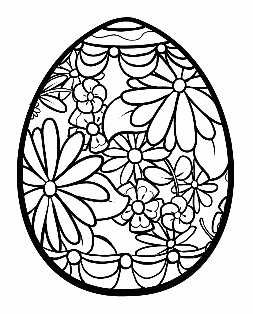 Flower Painted Easter Egg Coloring Page
