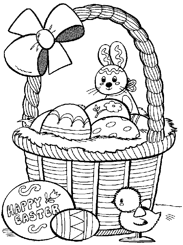 Happy Easter Egg Basket Coloring Page