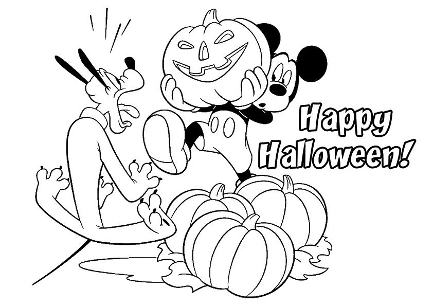 Happy Halloween Mickey Mouse Coloring Page