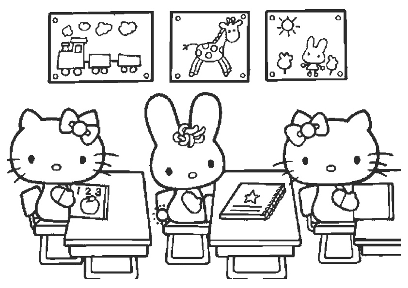 Hello Kitty At School Desk Coloring Page
