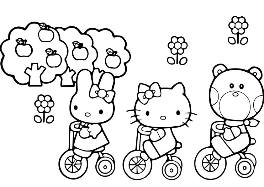 Hello Kitty Bike Ride Coloring Page