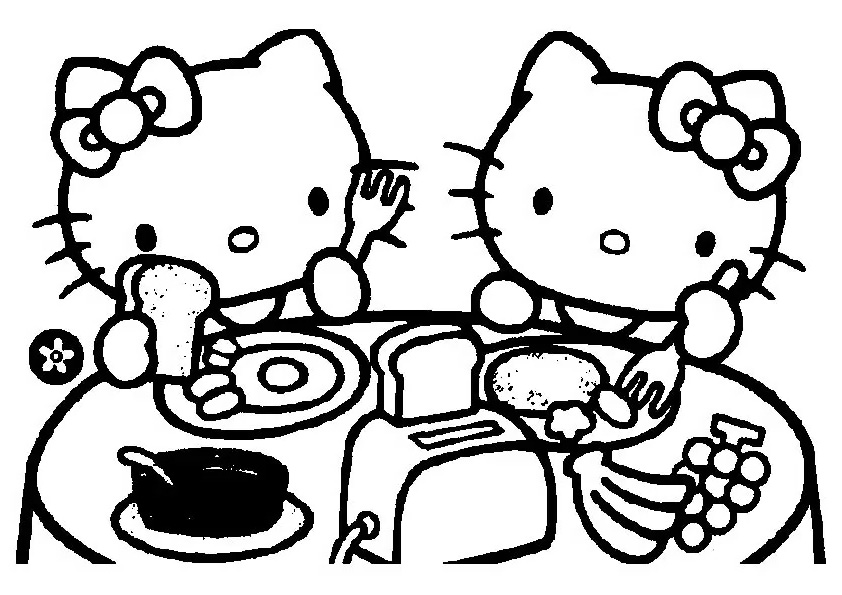 Hello Kitty Breakfast Coloring Page