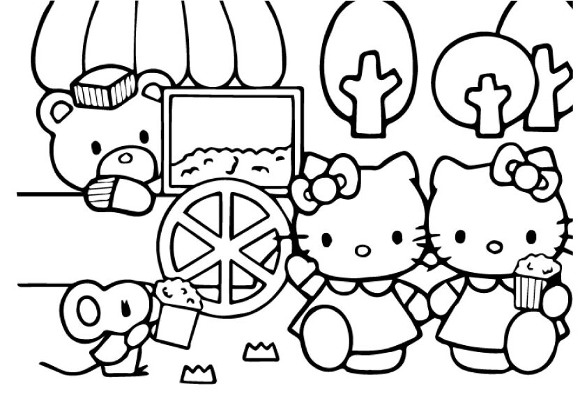 Hello Kitty Eating Popcorn Coloring Page