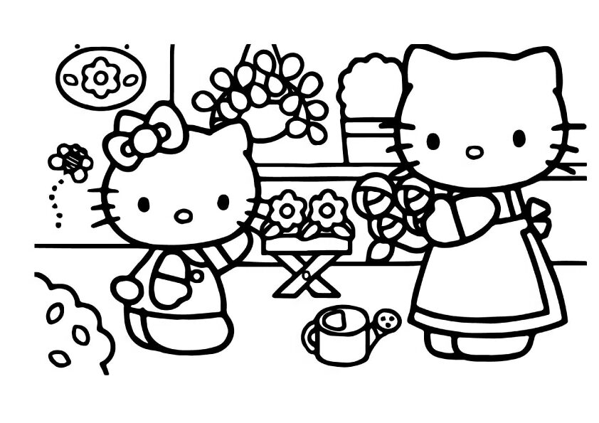 Hello Kitty Flowers Coloring Page