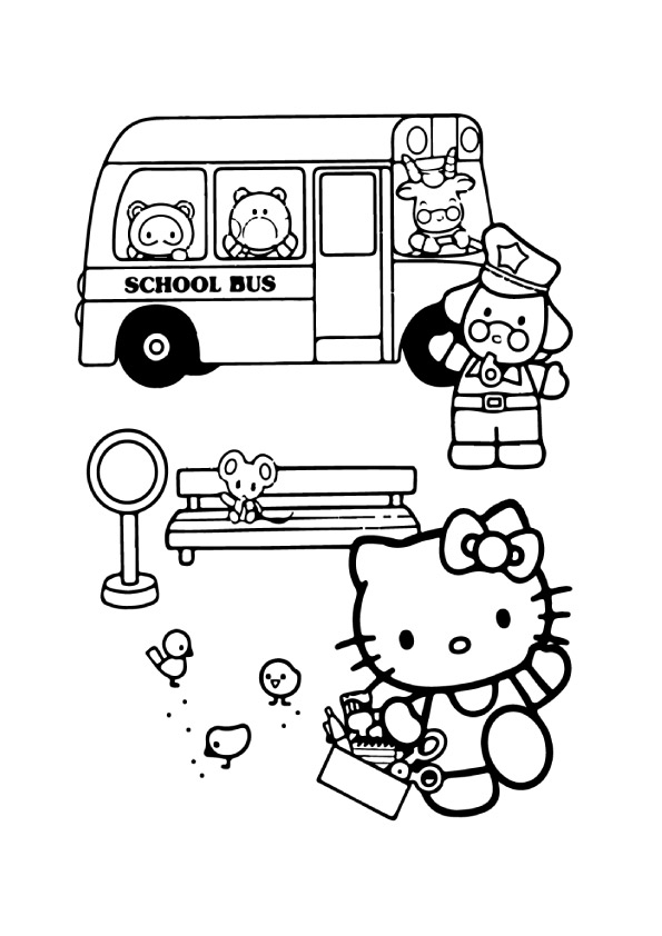 Hello Kitty Goes To School Coloring Page