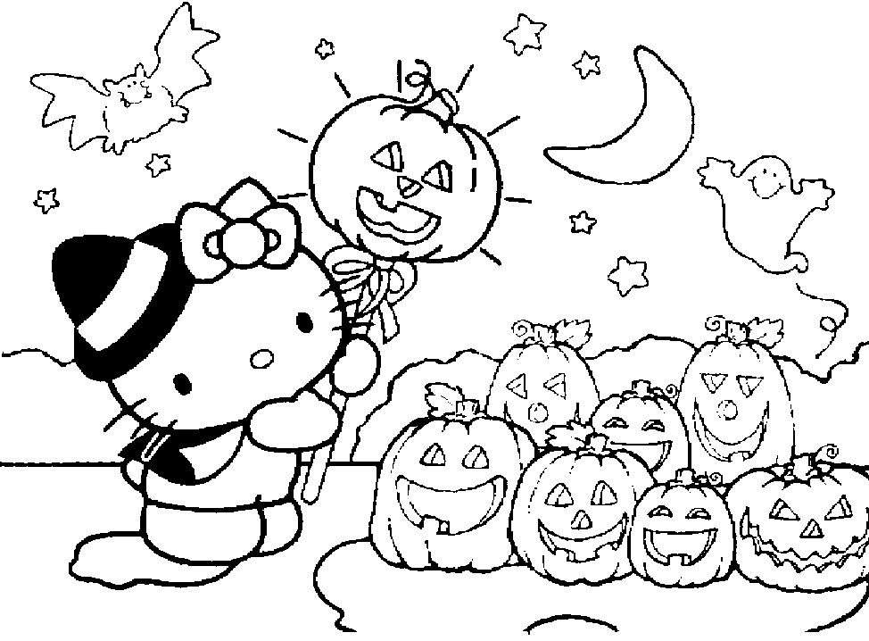 Hello Kitty And Pumpkins Coloring Page