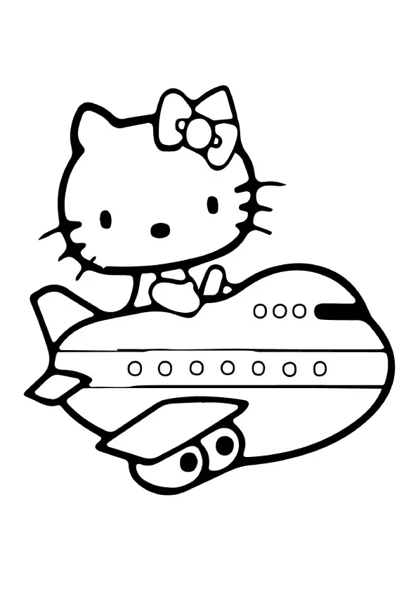 Hello Kitty In An Airplane Coloring Page