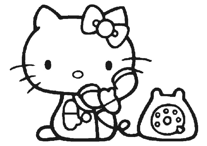 Hello Kitty On The Phone Coloring Page