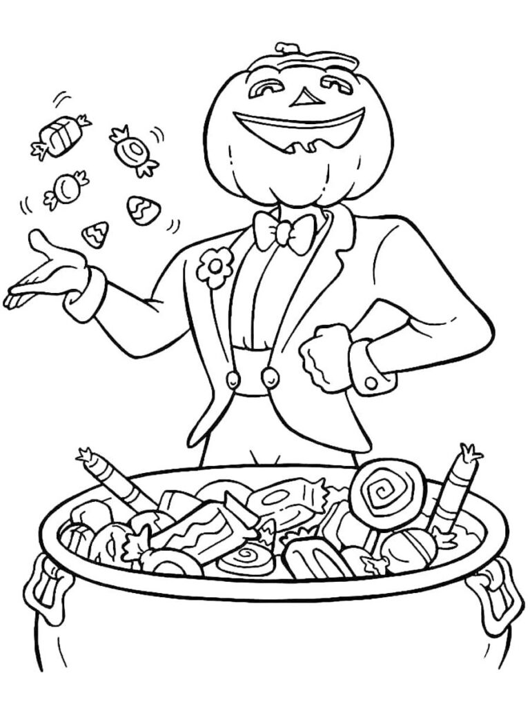 Jack O Lanterns Candy Halloween Coloring Page
