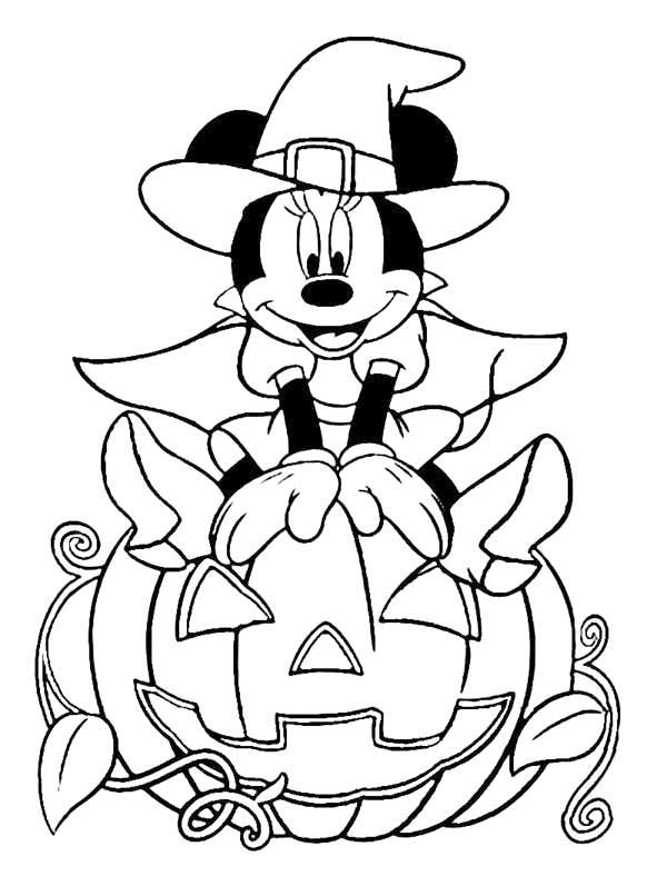 Minnie Mouse And Pumpkin Coloring Page