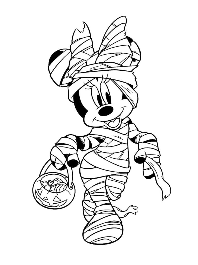 Mummy Minnie Halloween Coloring Page