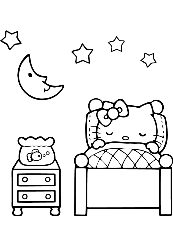 Night Night Hello Kitty Coloring Page