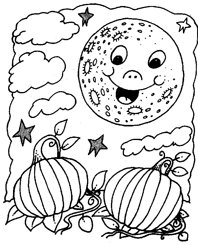 Pumpkins Under Happy Moon Coloring Page