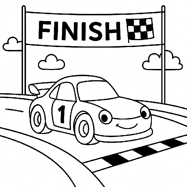 Race Car Crossing Finish Line Coloring Page