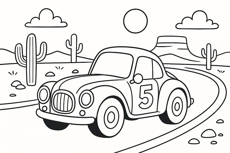 Race Car In The Desert Coloring Page