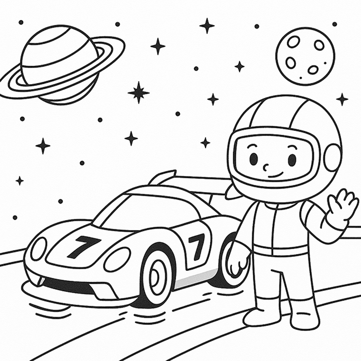 Race Car On The Moon Coloring Page