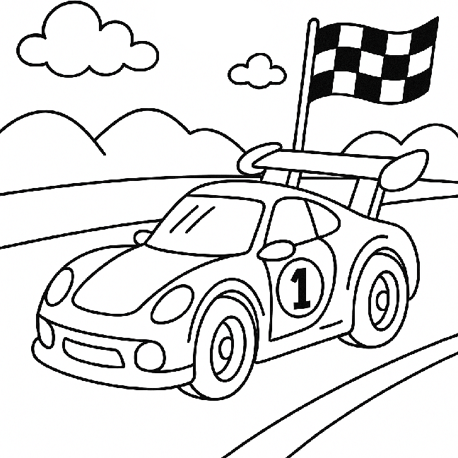 Race Car With Flag Coloring Page