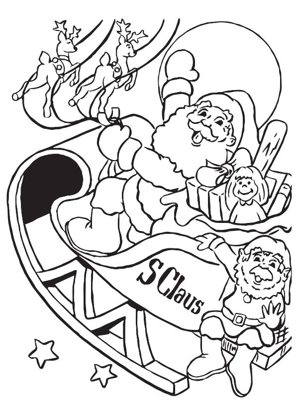 S Claus In Sleigh Coloring Page