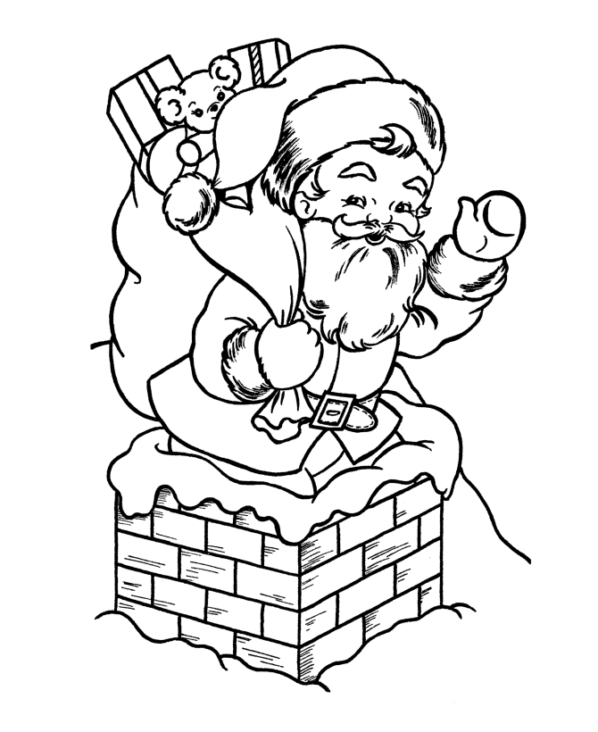 Santa Going Down The Chimney Coloring Page