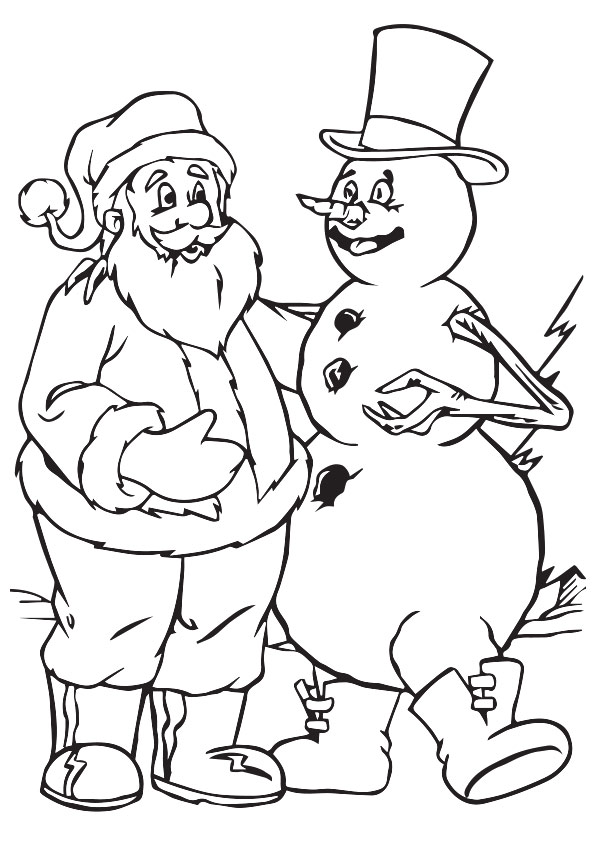Santa And Frosty Coloring Page