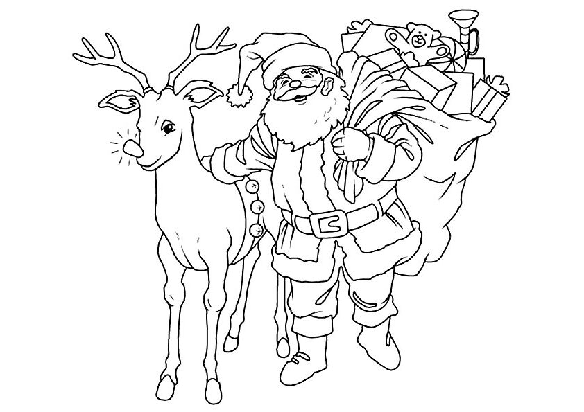 Santa And Rudolph Coloring Page