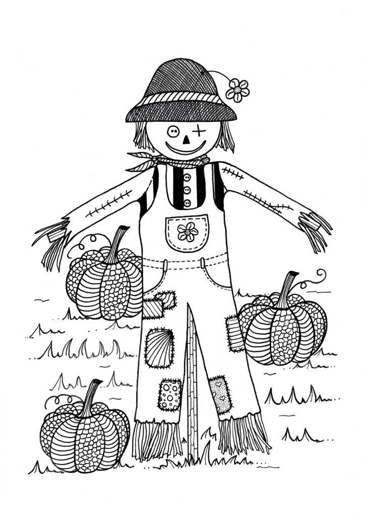 Scarecrow And Pumpkin Coloring Page