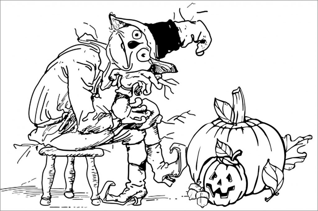 Scarecrow And Pumpkins Coloring Pages