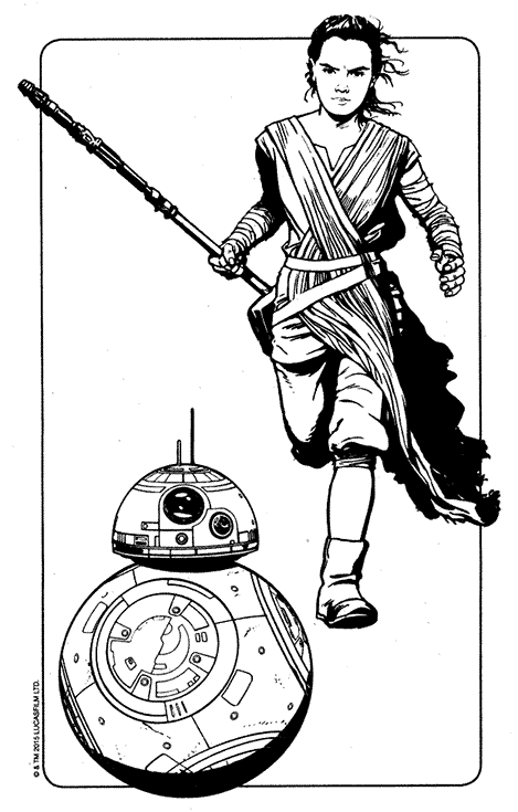 Star Wars Rey and BB8 Coloring Page