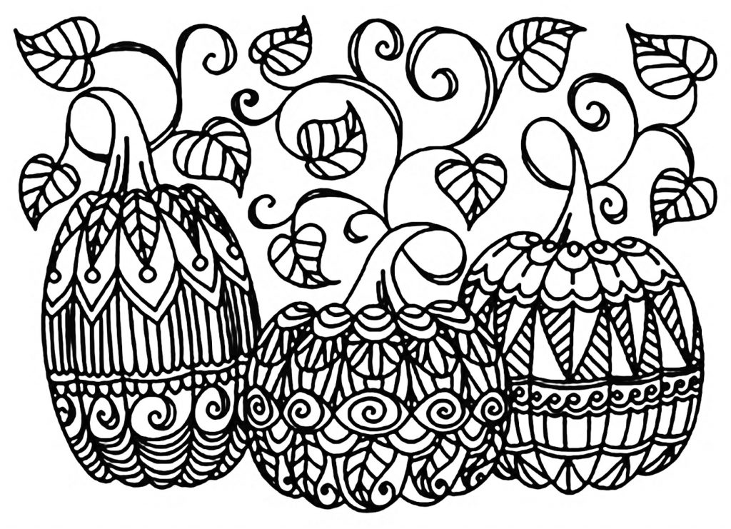 Three Pumpkins Coloring Page For Adults