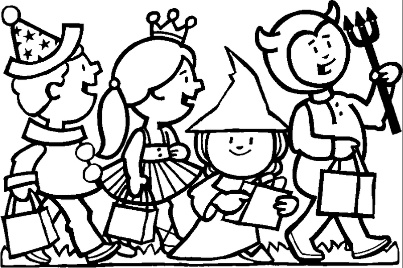 Trick or Treaters Halloween Coloring