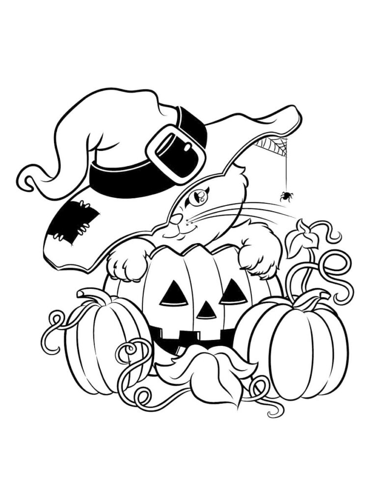 Witches Cat On Halloween Coloring Page