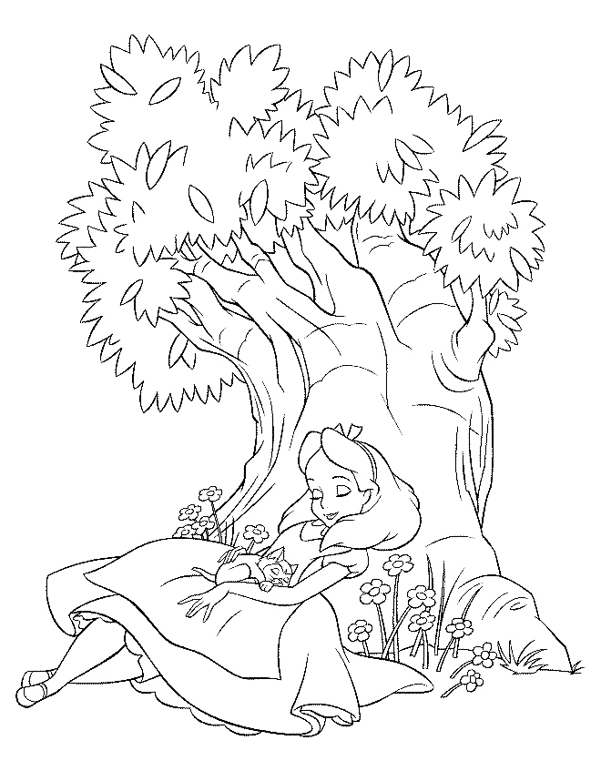 Alice Naps Under A Tree Coloring Page