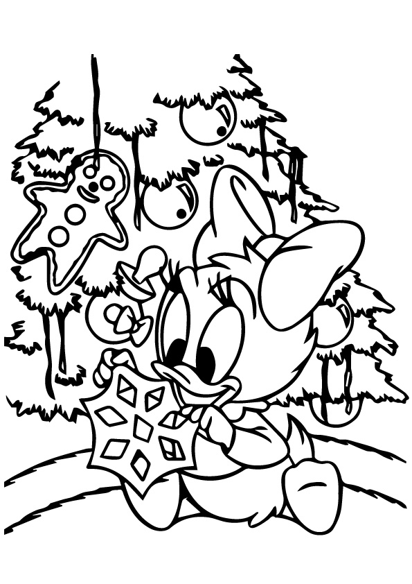 Baby Daisy Duck And Christmas Tree Coloring Page