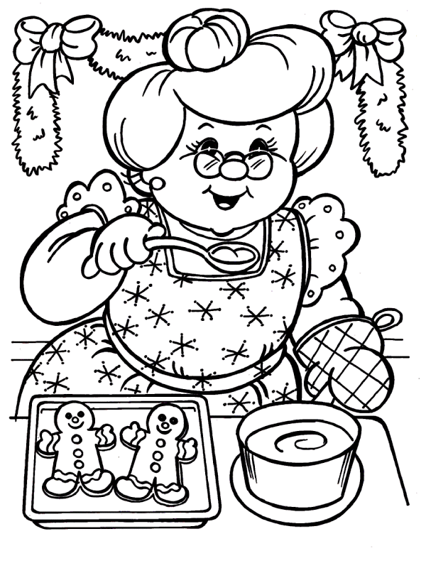 Baking Gingerbread Cookies Coloring Page