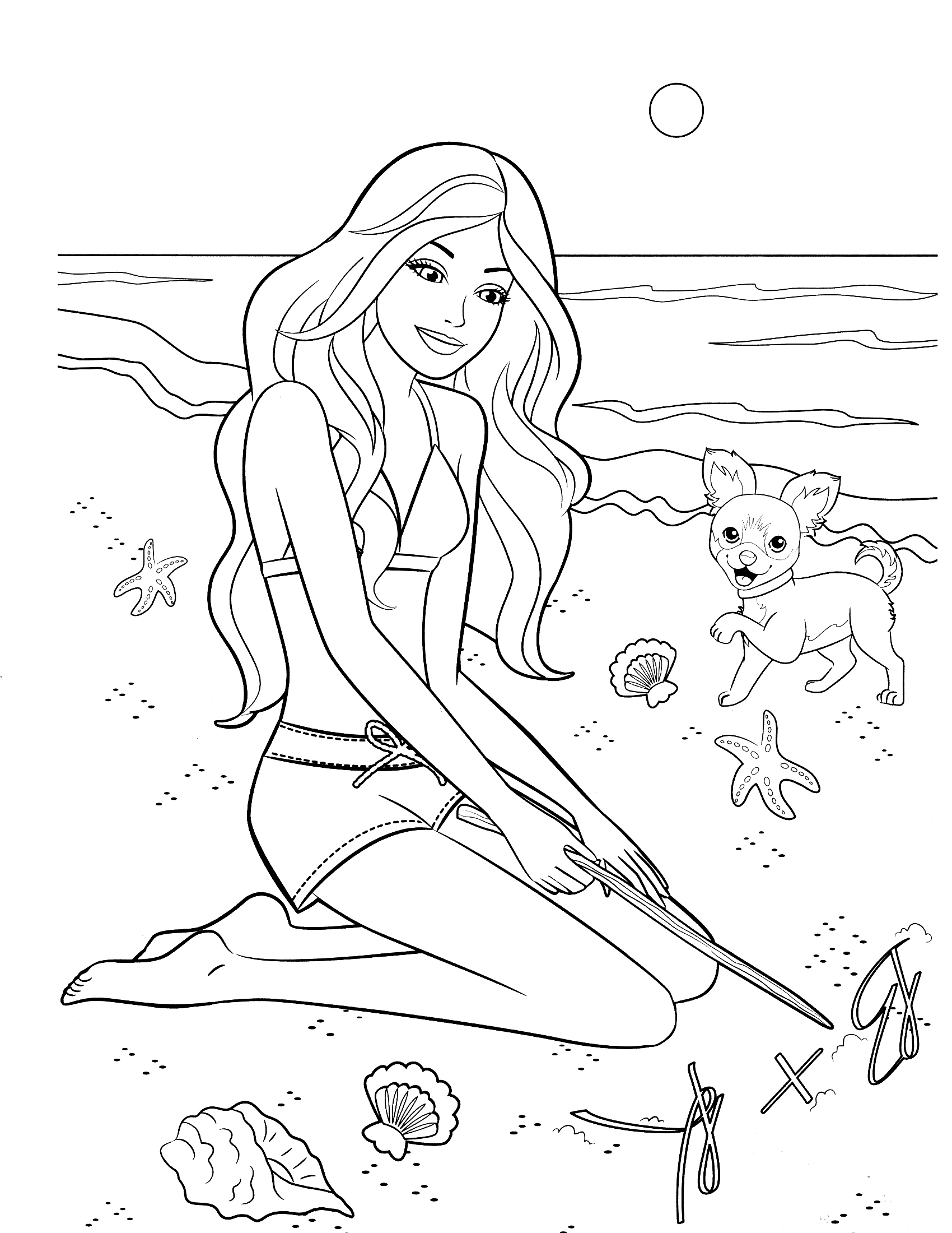 Barbie Playing In The Sand At The Beach Coloring Page